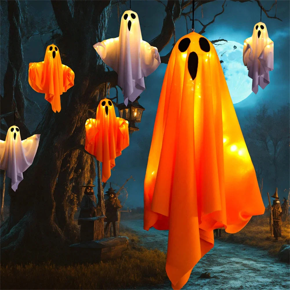 Halloween LED Glow Ghost Lights for Home Indoor Outdoor Hanging Decoration Haunted House Horror Props Bar Supplies 2024 New