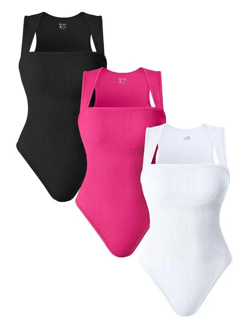 Load image into Gallery viewer, Women&#39;S 3 Piece Bodysuits Sexy Ribbed Strappy Square Neck Sleeveless Body Control Abdomen Tops for Women High Quality Bodysuits
