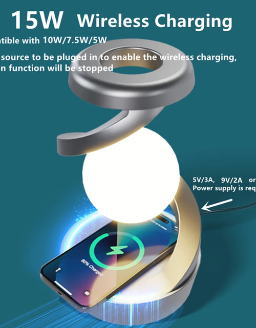 Load image into Gallery viewer, Creative Table Lamp, Rotating Floating Lamp, 15W Wireless Charger, Mobile Phone Wireless Charger, RGB Atmosphere Night Light
