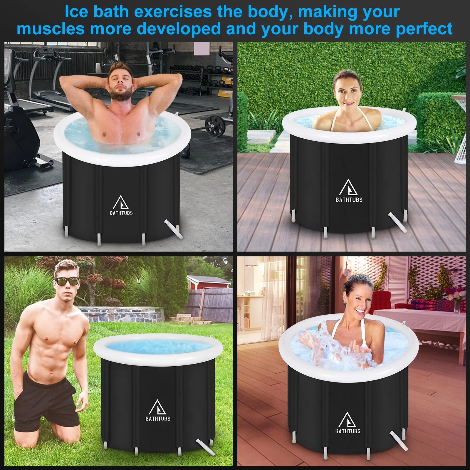 Ice Bath Tub for Athletes, Portable Ice Bath at Home, Inflatable Cold Plunge Tub for Adults, Large Ice Bathtub Outdoor, Recovery Cold Bath with Cover and Lid