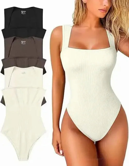 Load image into Gallery viewer, Women&#39;S 3 Piece Bodysuits Sexy Ribbed Strappy Square Neck Sleeveless Body Control Abdomen Tops for Women High Quality Bodysuits
