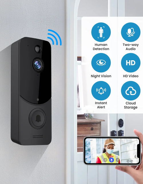 Load image into Gallery viewer, Wireless Doorbell Camera with Chime, Smart Video Doorbell Security Camera with ，Black
