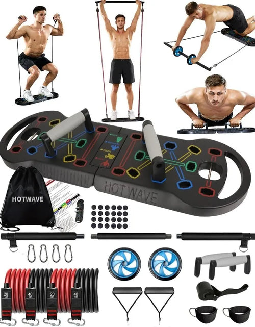 Load image into Gallery viewer, HOTWAVE Portable Exercise Equipment with 16 Gym Accessories.20 in 1 Push up Board Fitness,Resistance Bands with Ab Roller
