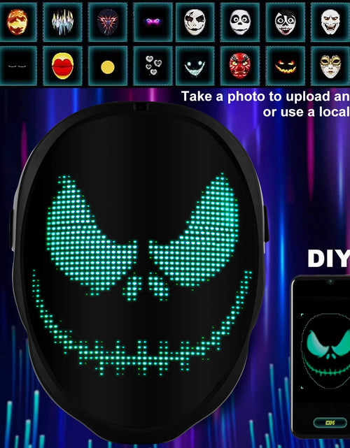 Load image into Gallery viewer, Led Mask with Bluetooth Programmable App,Shining Led Light up Face Mask for Adult Kid Halloween Masquerade Party
