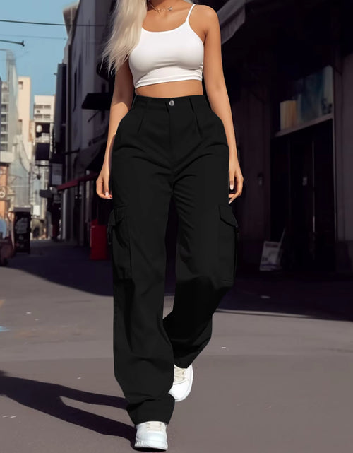 Load image into Gallery viewer, 2024 Trendy Women Wide Leg Cargo Pants Street Vibes Flap Pockets Drawstring Ruched High Waist Parachute Women Pants
